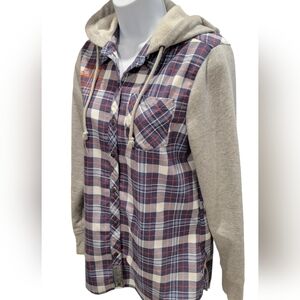 EUC Harley-Davidson Plaid Flannel Button-down Hooded Women's Shirt M